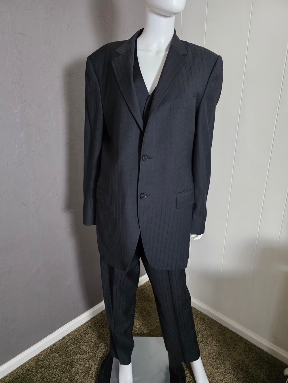 Y2K Dolce & Gabbana Black Shadow Pinstripe Mainline 3-Piece Tailored Suit 44 US